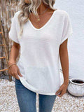 Lace Detail Round Neck Short Sleeve T-Shirt - Trendsi - Flyclothing LLC