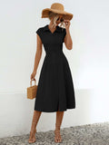 Button Up Cap Sleeve Midi Dress - Trendsi - Flyclothing LLC