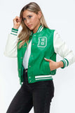 Love Me Now PU Leather Contrast Snap Down Bomber Jacket - Trendsi - Flyclothing LLC