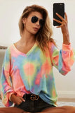 BiBi Tie Dye French Terry V Neck Top - Trendsi - Flyclothing LLC