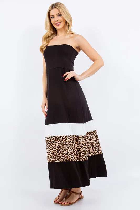 Celeste Full Size Leopard Color Block Tube Maxi Dress Plus Size - Trendsi - Flyclothing LLC