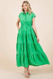Mittoshop Button Up Collared Tiered Maxi Shirt Dress - Trendsi - Flyclothing LLC