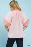 Umgee Striped Mixed Puff Sleeve Blouse - Trendsi - Flyclothing LLC