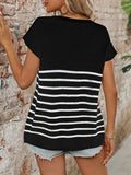 Striped Round Neck Short Sleeve Knit Top - Trendsi - Flyclothing LLC