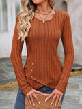 Decorative Button Round Neck Long Sleeve T-Shirt - Trendsi - Flyclothing LLC