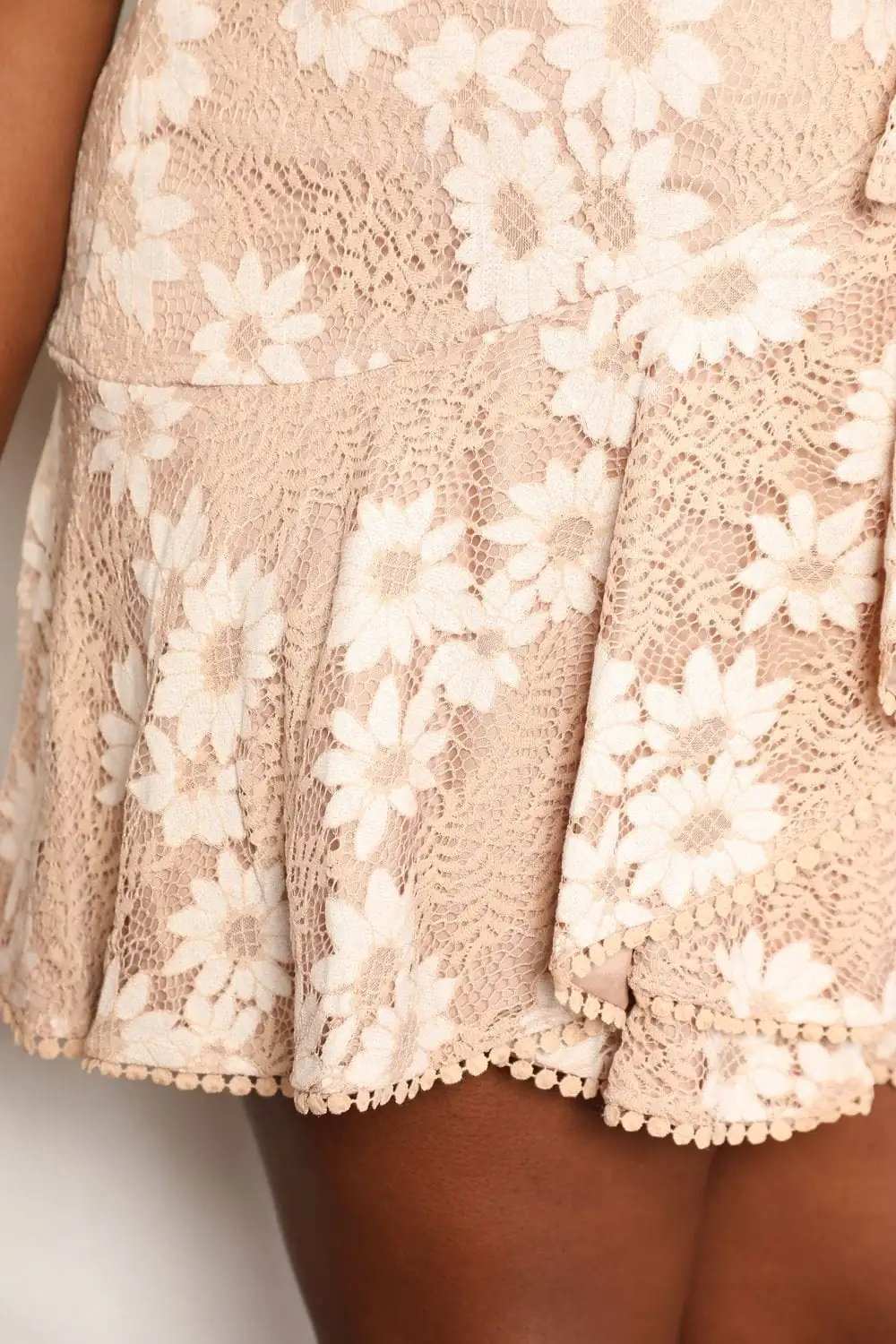 Double Take Floral Lace Pompom Detail Tie-Waist Flutter Sleeve Dress - Trendsi - Flyclothing LLC