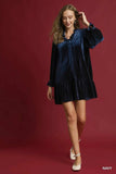 Umgee Velvet Ruffle Trim Mini Dress - Trendsi - Flyclothing LLC