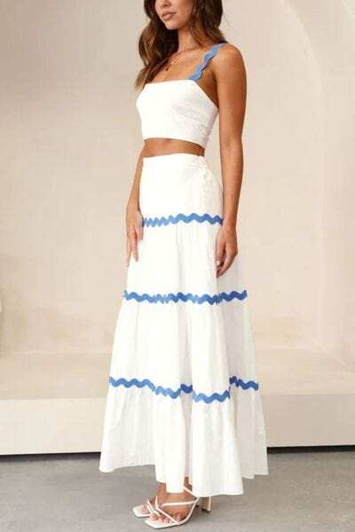 Contrast Trim Cami and Maxi Skirt Set - Trendsi - Flyclothing LLC