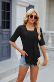 Texture Square Neck Short Sleeve Blouse - Trendsi - Flyclothing LLC