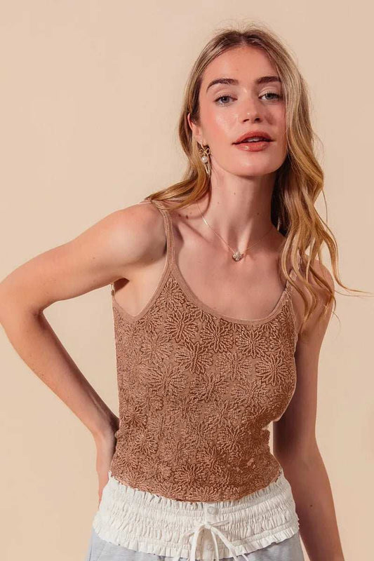 SO ME Two Tone Floral Seamless Tank Top - Trendsi - Flyclothing LLC