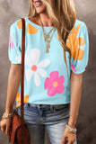 Flower Round Neck Short Sleeve Blouse - Trendsi - Flyclothing LLC