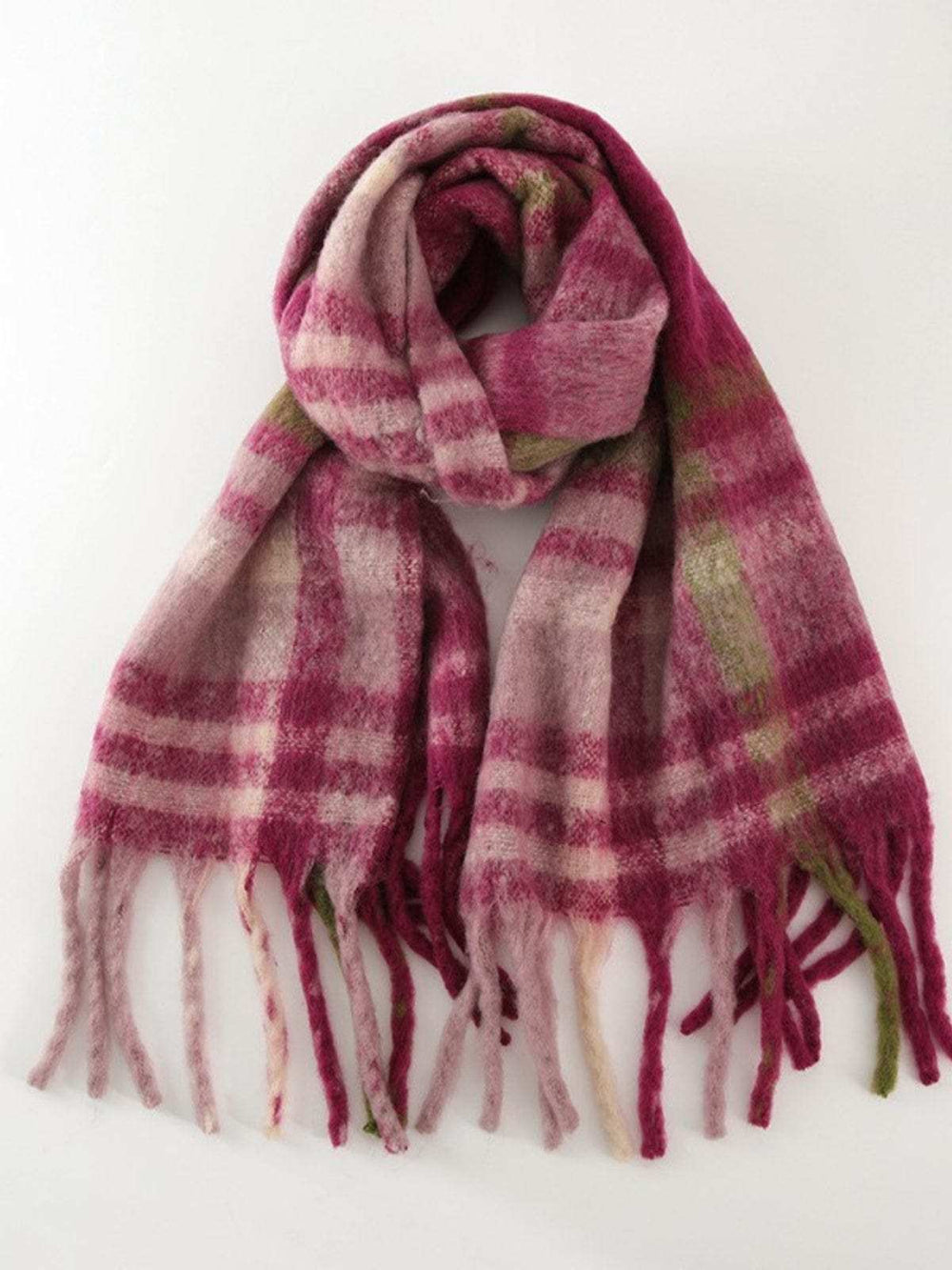 Fringe Plaid Polyester Scarf - Trendsi - Flyclothing LLC