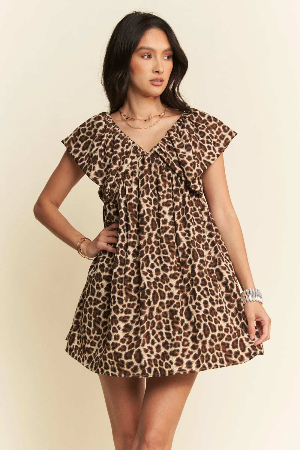 Davi & Dani Animal Printed Velvet Ribbon Mini Dress - Trendsi - Flyclothing LLC