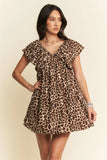 Davi & Dani Animal Printed Velvet Ribbon Mini Dress - Trendsi - Flyclothing LLC