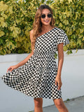 Checkered Single Shoulder Mini Dress - Trendsi - Flyclothing LLC