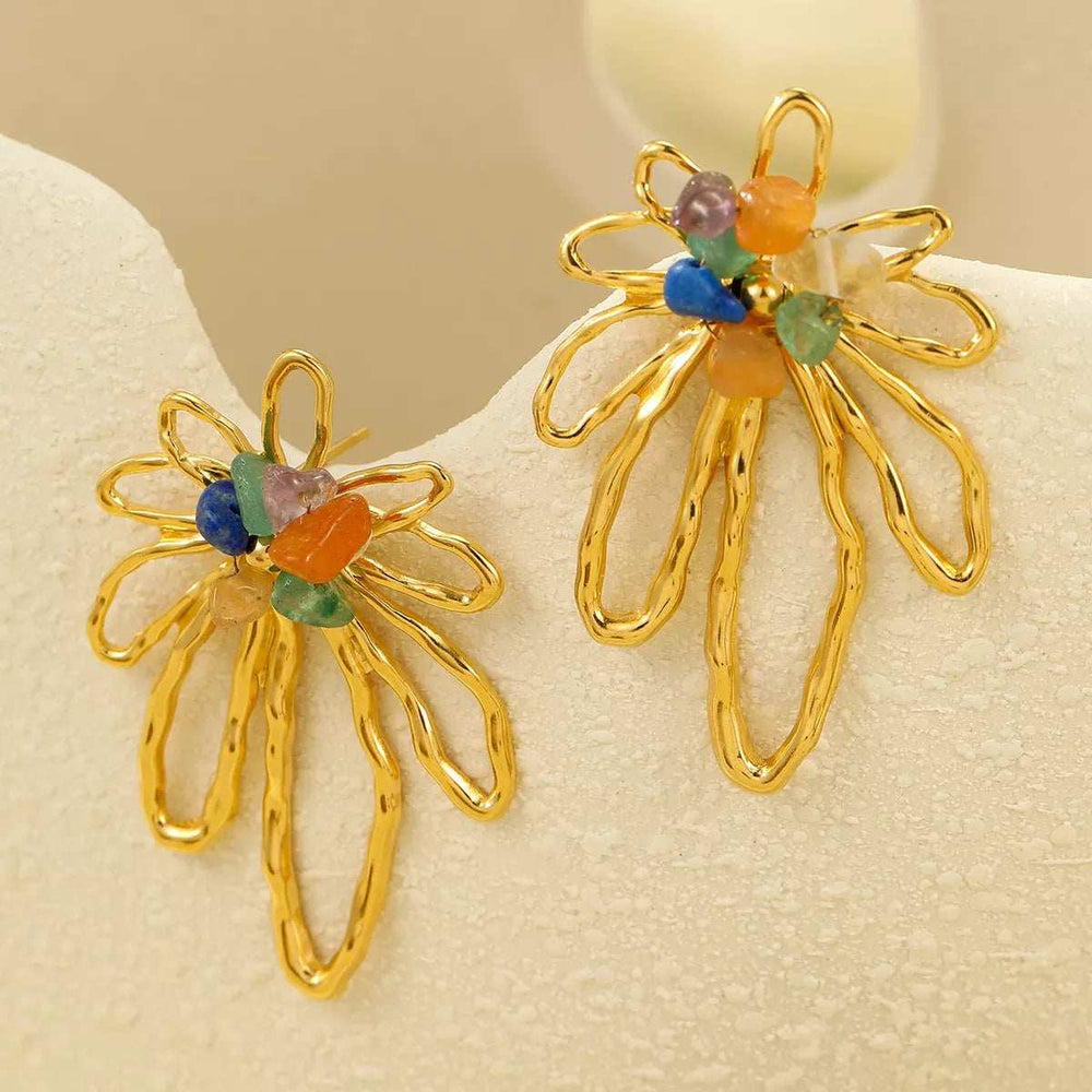 18K Gold-Plated Natural Stone Flower Earrings - Trendsi - Flyclothing LLC
