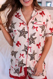 Star Bow Print Short Sleeve Top and Shorts Lounge Set - Trendsi - Flyclothing LLC