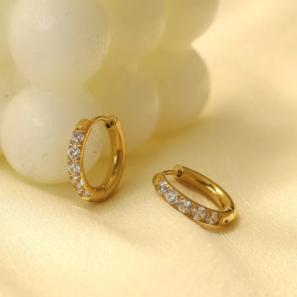 18K Gold-Plated Zircon Hoop Earrings - Trendsi - Flyclothing LLC
