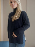 Side Slit Turtleneck Long Sleeve Sweater - Trendsi - Flyclothing LLC