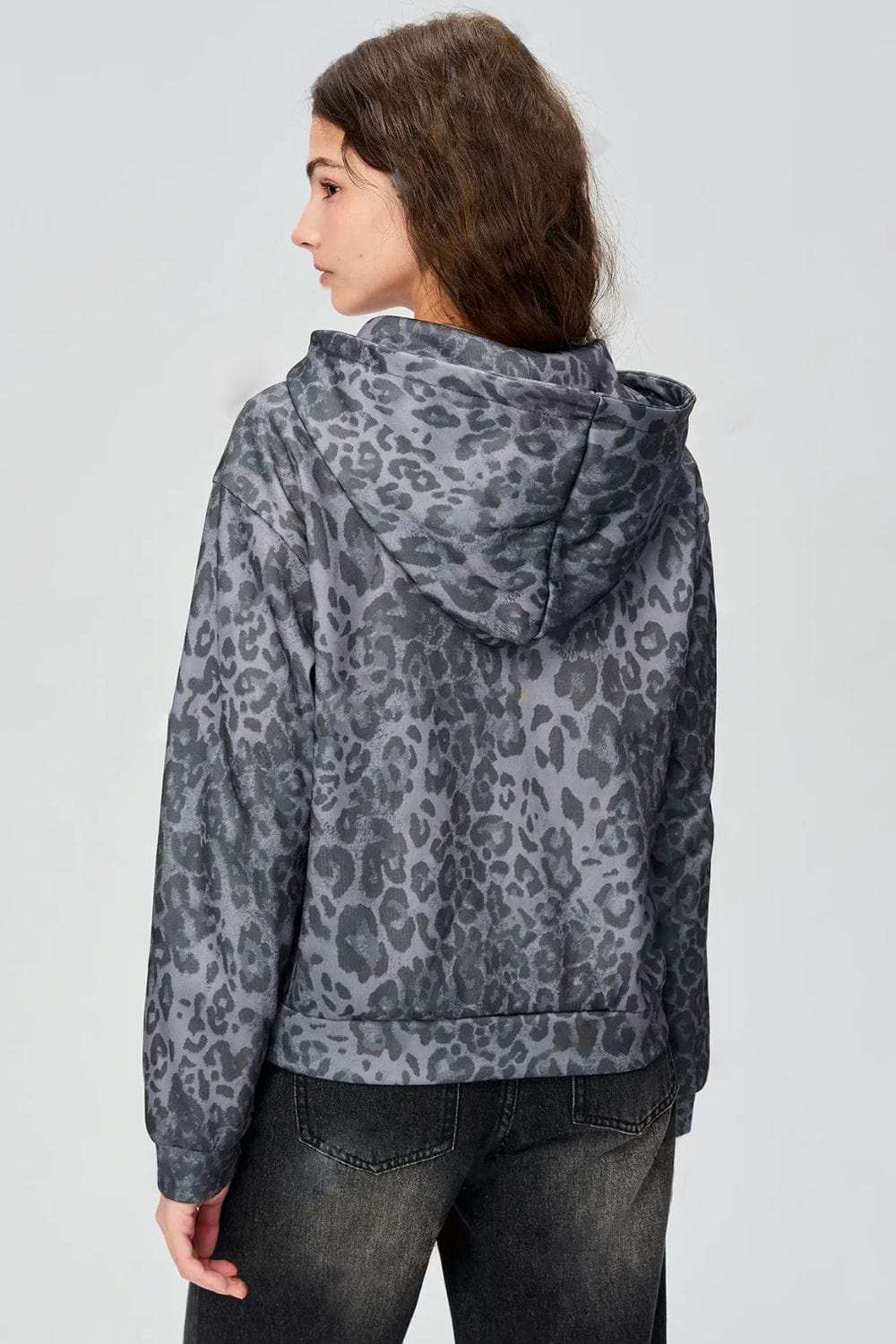 Pocketed Leopard Zip Up Hooded Jacket - Trendsi - Flyclothing LLC