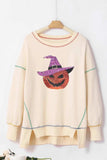 Contrast Stitching Sequin Pumpkin Round Neck Long Sleeve Sweatshirt - Trendsi - Flyclothing LLC