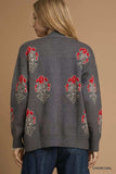 Umgee Single Flower Stem Jacquard Cardigan Sweater - Trendsi - Flyclothing LLC