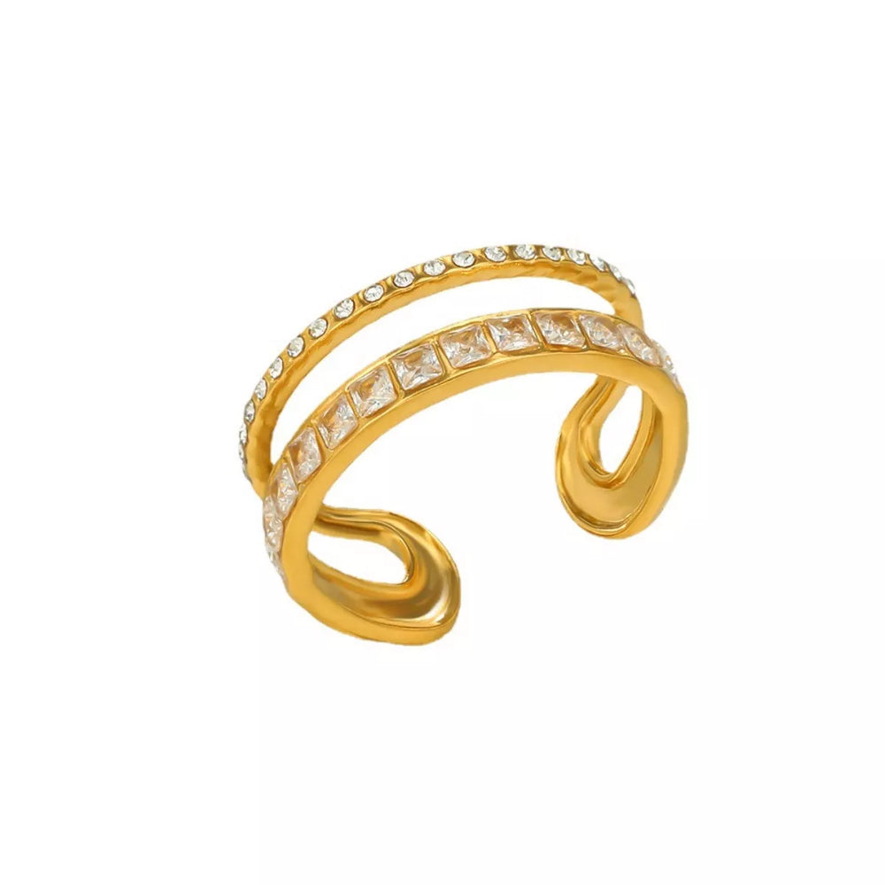 18K Gold-Plated Rhinestone Open Ring - Trendsi - Flyclothing LLC