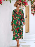 Printed Surplice Long Sleeve Midi Dress - Trendsi - Flyclothing LLC