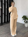 Full Size Contrast Round Neck Top and Pants Set Plus Size - Trendsi - Flyclothing LLC