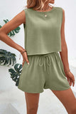 Round Neck Top and Drawstring Shorts Set - Trendsi - Flyclothing LLC
