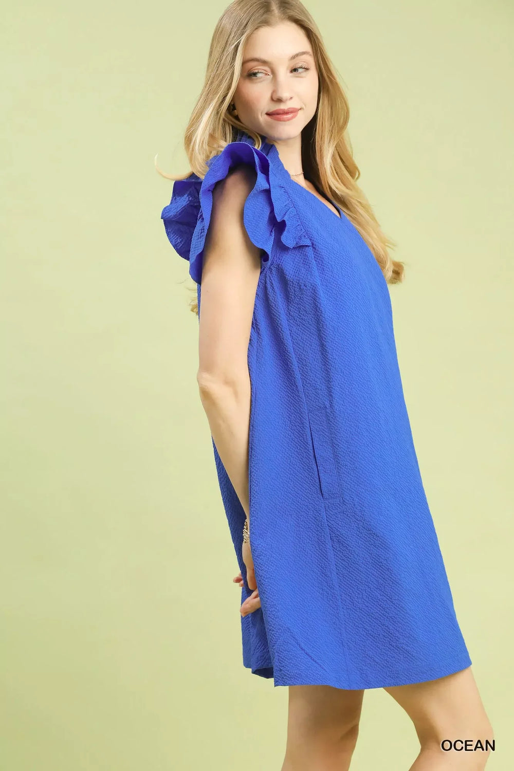 Umgee Seersucker Ruffle Shift Dress - Trendsi - Flyclothing LLC