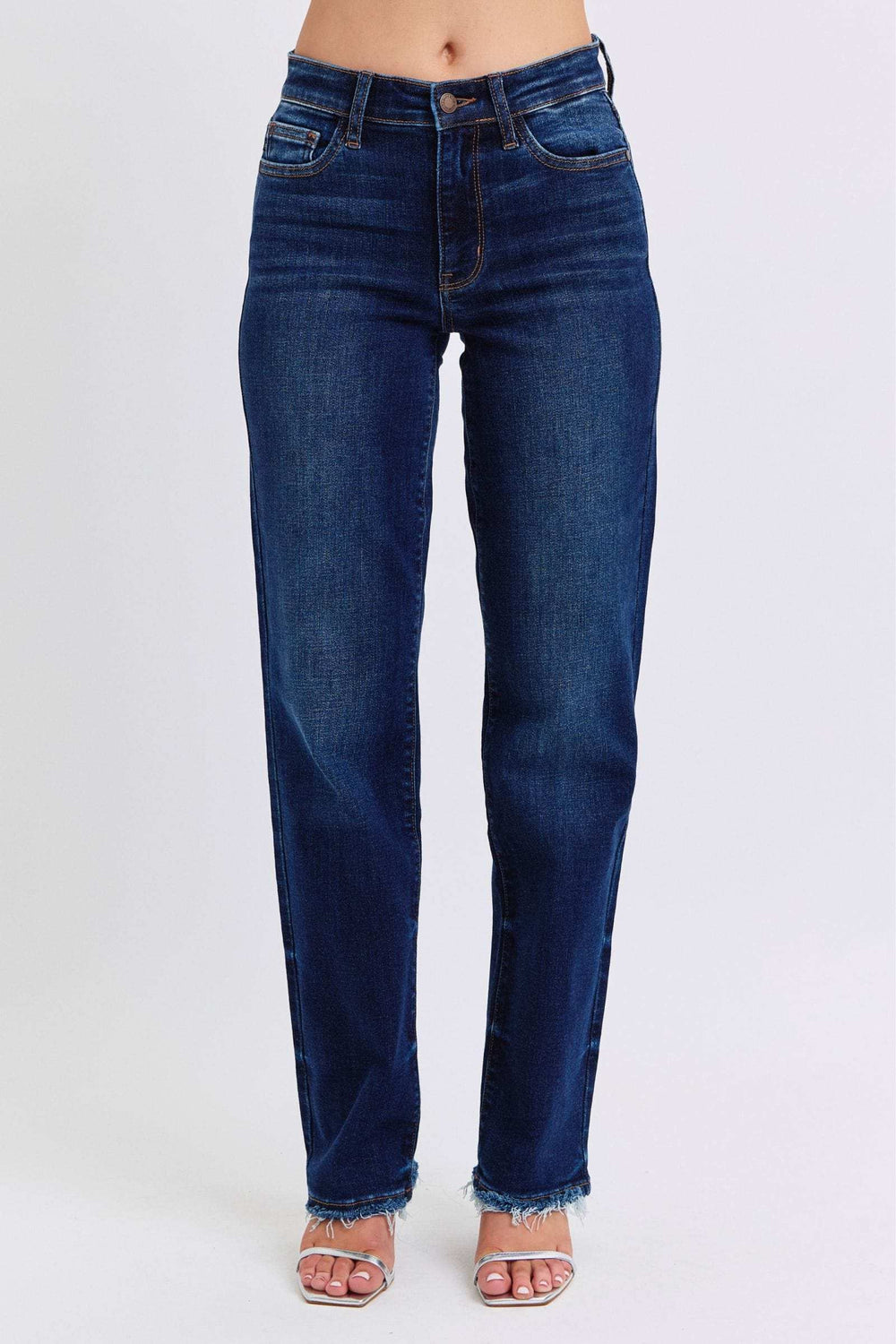 Judy Blue Full Size Raw Hem Straight Leg Jeans - Trendsi - Flyclothing LLC