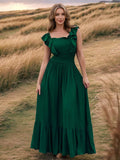 Ruffled Smocked Square Neck Maxi Dress - Trendsi - Flyclothing LLC