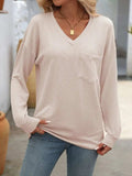 V-Neck Long Sleeve T-Shirt - Trendsi - Flyclothing LLC