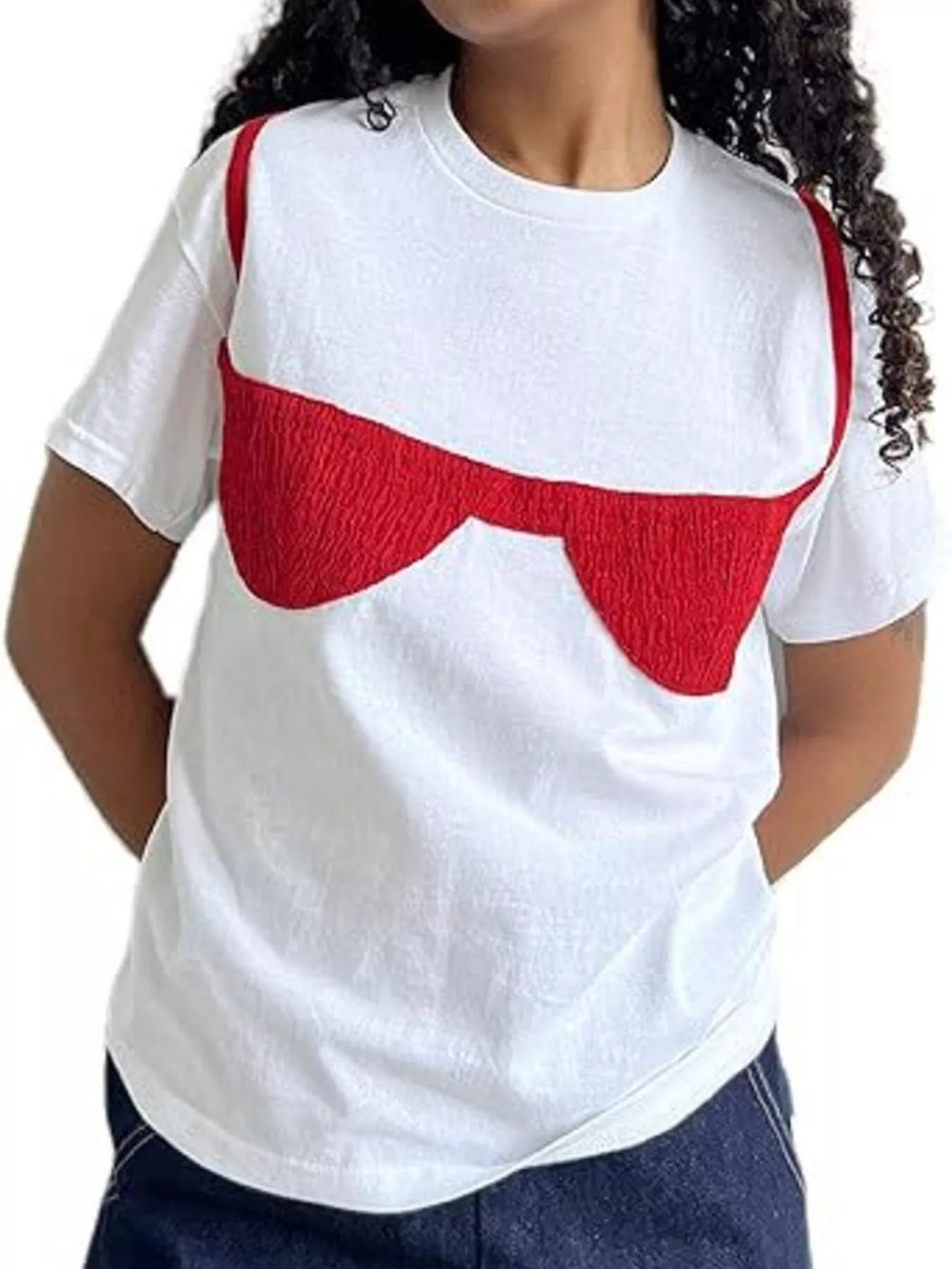 Full Size Bra Graphic Short Sleeve T-Shirt Plus Size - Trendsi - Flyclothing LLC