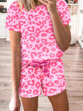 Leopard Round Neck Top and Shorts Lounge Set - Trendsi - Flyclothing LLC