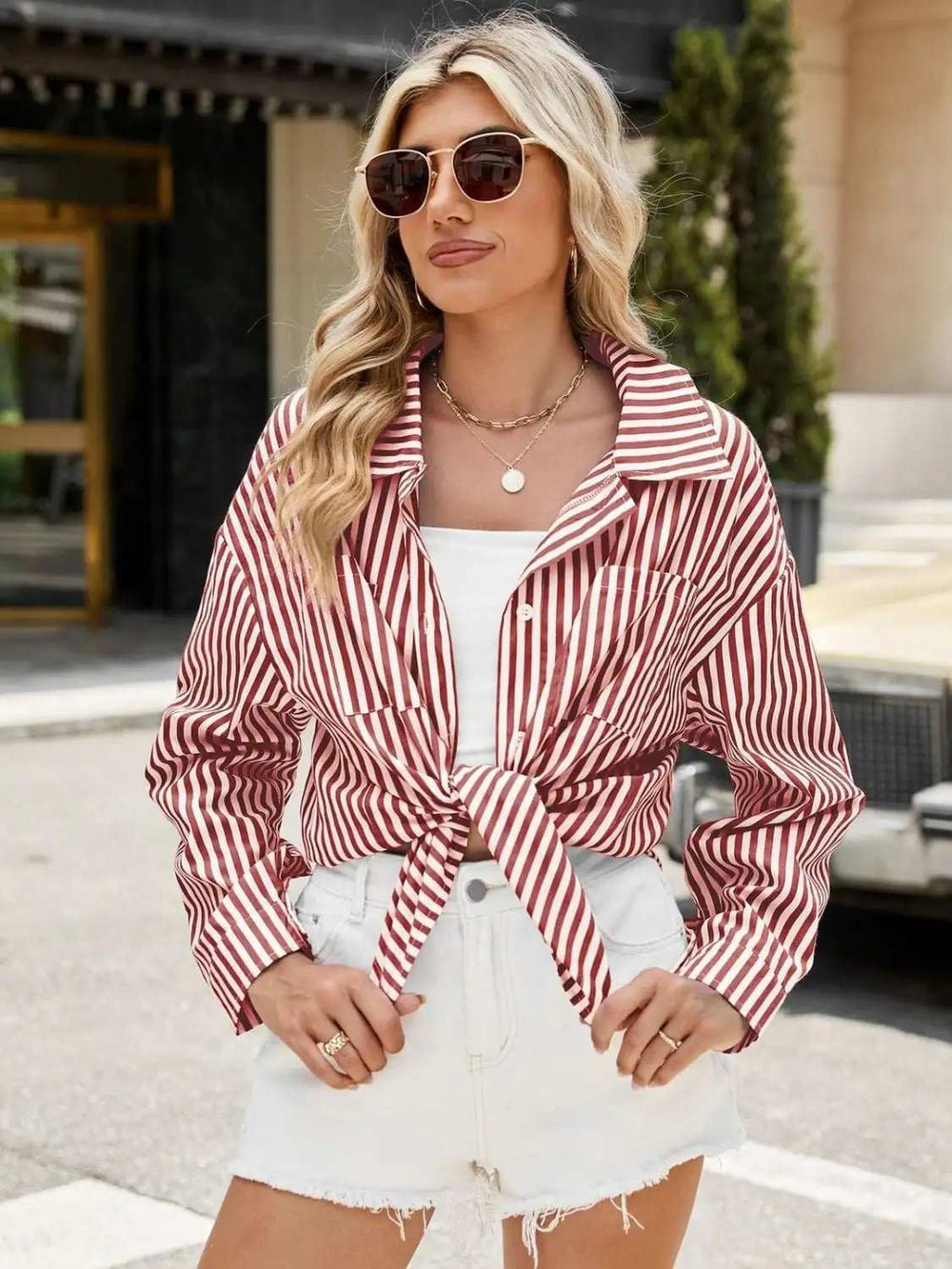 Striped Button Up Long Sleeve Shirt - Trendsi - Flyclothing LLC
