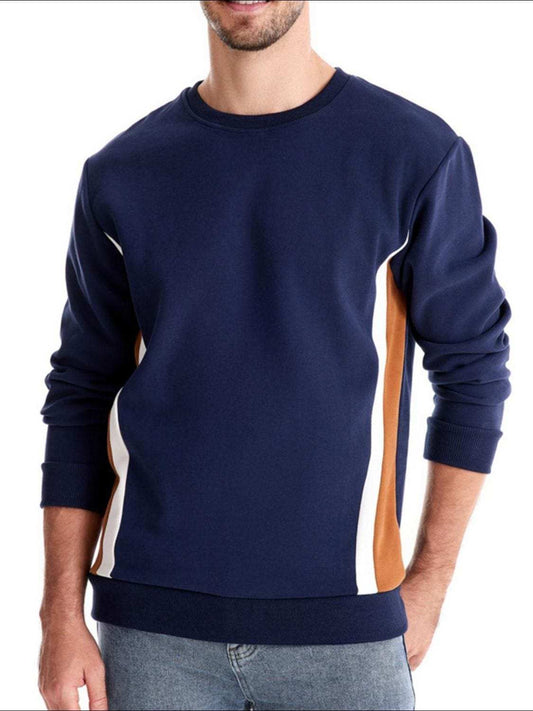 Men's Side Striped Contrast Round Neck Sweatshirt - Trendsi - Flyclothing LLC