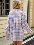 Plaid Collared Neck Long Sleeve Shirt - Trendsi - Flyclothing LLC