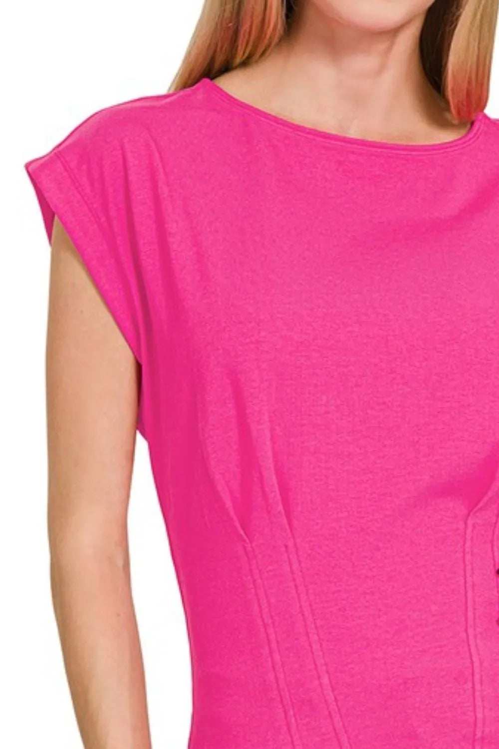 Zenana Gathered Waist Round Neck Top - Trendsi - Flyclothing LLC
