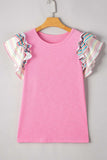 Striped Ruffle Flutter Sleeve Ribbed Blouse - Trendsi - Flyclothing LLC