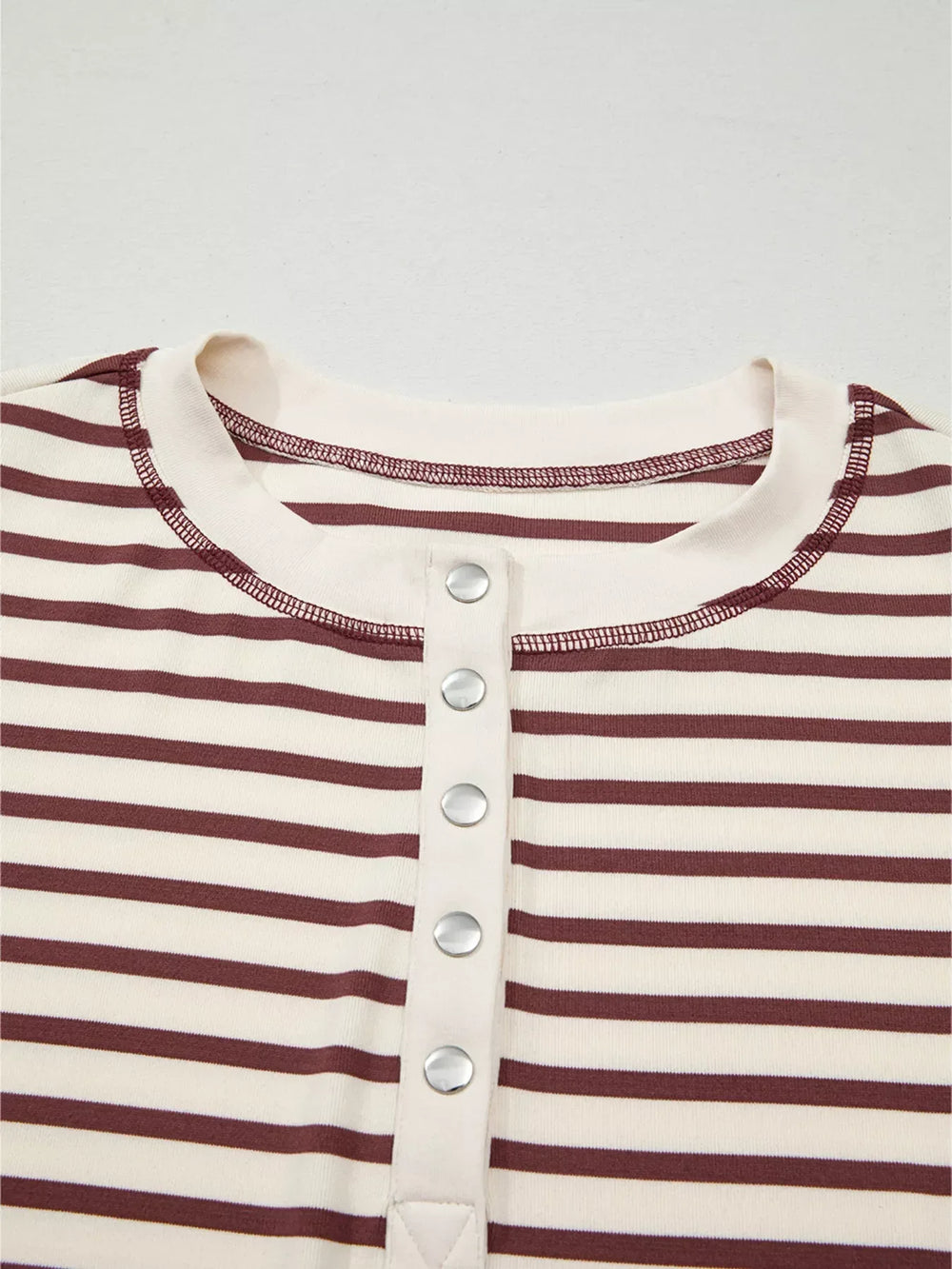 Striped Drop Shoulder Long Sleeve Henley Top - Trendsi - Flyclothing LLC