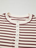 Striped Drop Shoulder Long Sleeve Henley Top - Trendsi - Flyclothing LLC