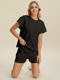 Double Take Full Size Texture T-Shirt and Shorts Set - Trendsi - Flyclothing LLC