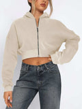 Zip Up Long Sleeve Hooded Cropped Jacket - Trendsi - Flyclothing LLC