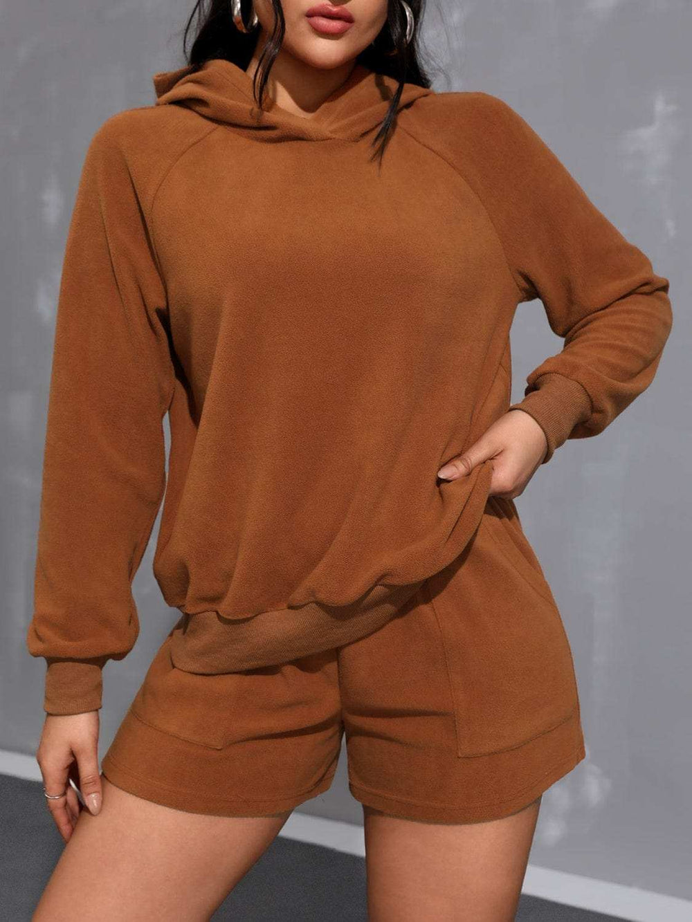 Long Sleeve Hoodie and Pocketed Shorts Set - Trendsi - Flyclothing LLC