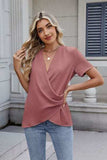 Solid Color Surplice Short Sleeve Blouse - Trendsi - Flyclothing LLC