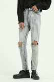 Pocketed Distressed Jeans with Side Zip - Trendsi - Flyclothing LLC
