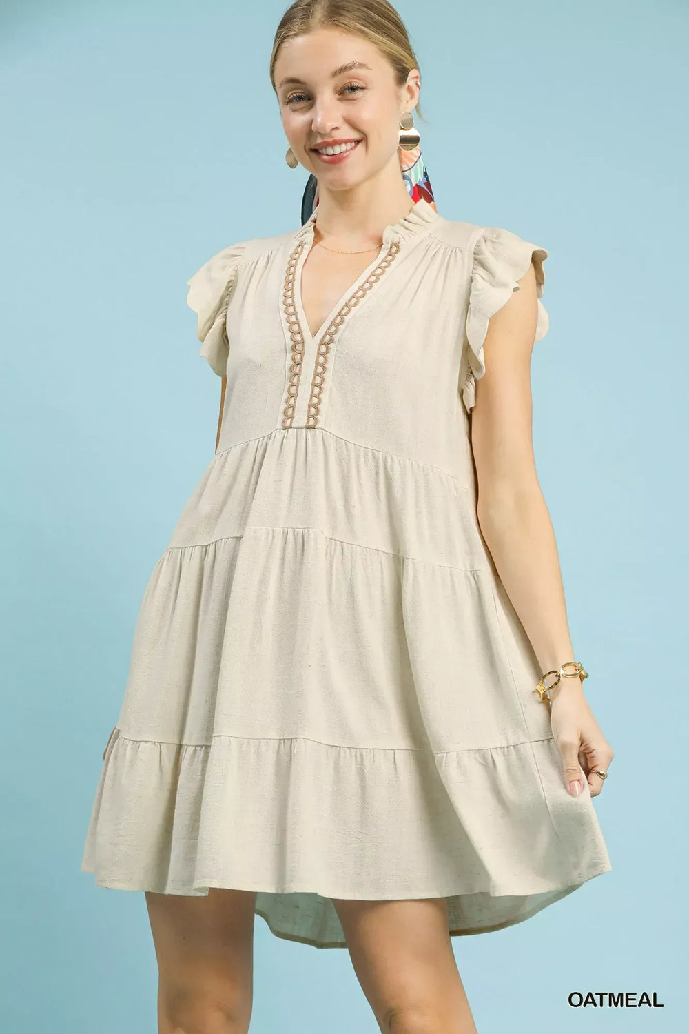 Umgee Linen Tiered Baby Doll Dress - Trendsi - Flyclothing LLC