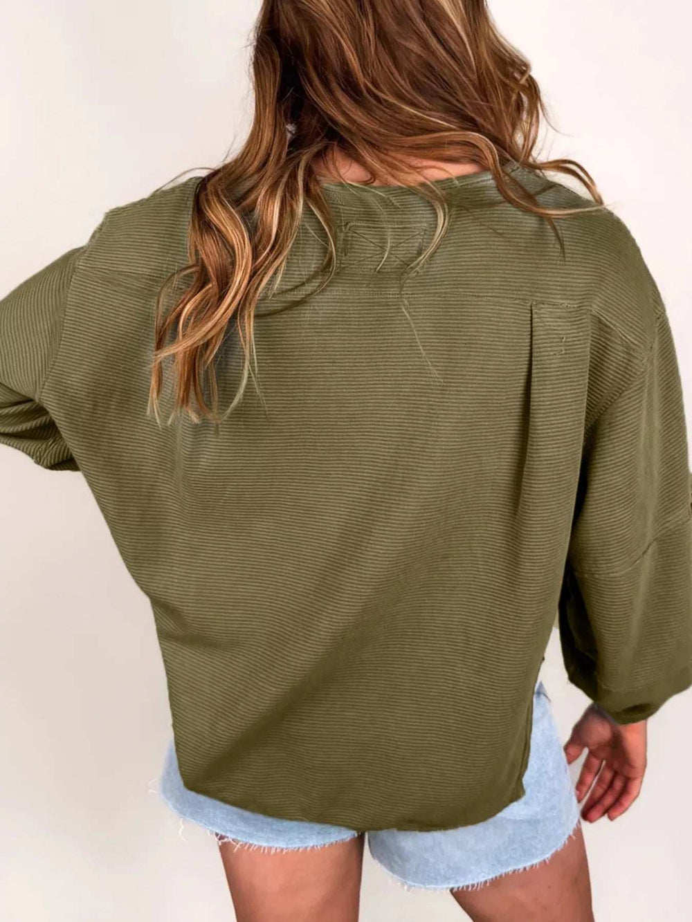 Ribbed Knit Oversized Sweatshirt - Trendsi - Flyclothing LLC